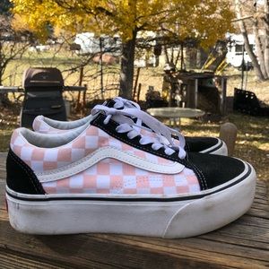 Pink checkered platform vans